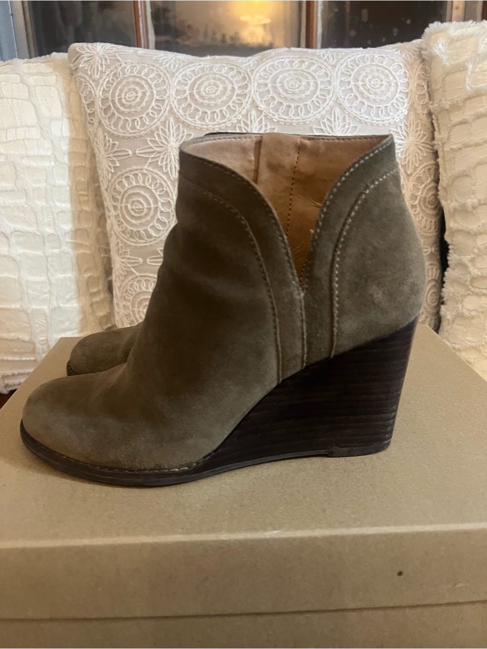 Lucky Brand Women's Olive Suede Wedge Ankle Boot